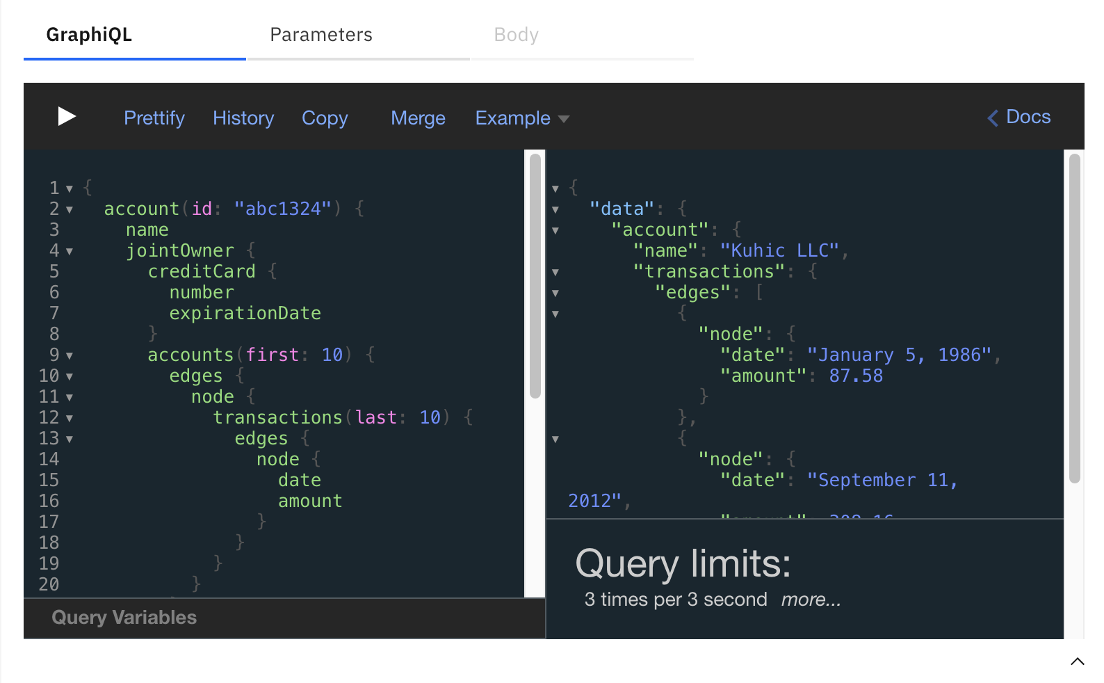GraphiQL with large GraphQL query limited to 3 transactions per 3 seconds